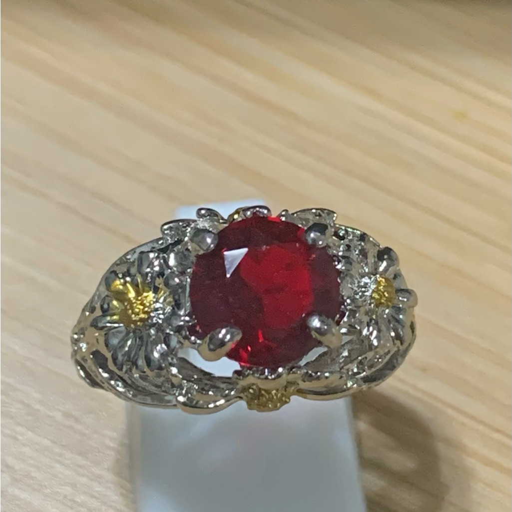 Ruby Red Flower Ring